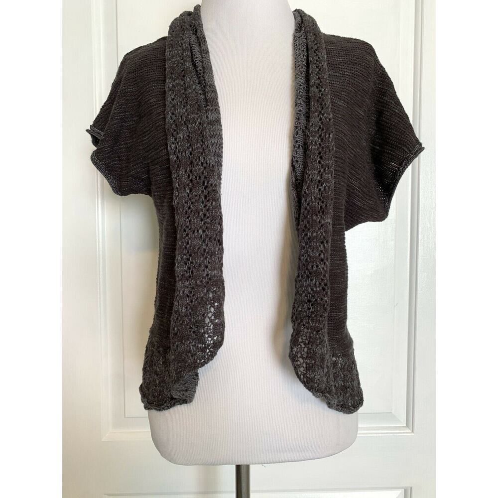 Converse One Star Knit Open Front Cardigan Sweater Cotton Black Gray Cozy L EUC